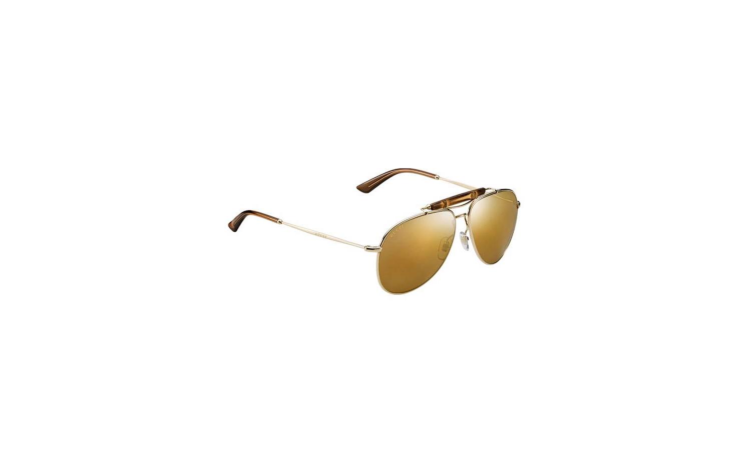 GUCCI Bamboo Aviator 24K Gold Mirror Lenses Unisex Sunglasses